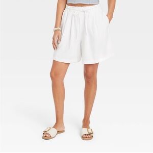 Universal Thread Linen Tie Waist Shorts White Mid-Rise Pull-On